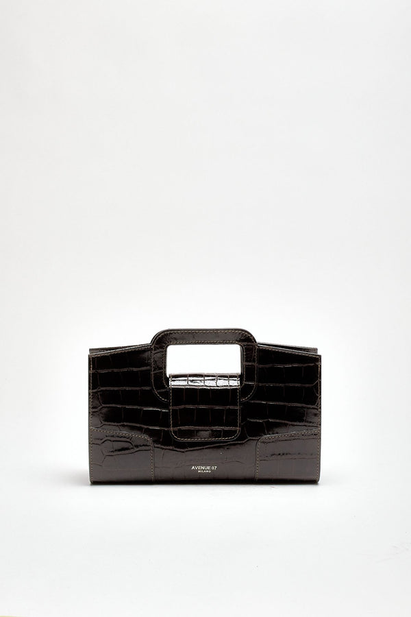 Pochette SQUARE in pelle cocco testa di moro donna Avenue 67