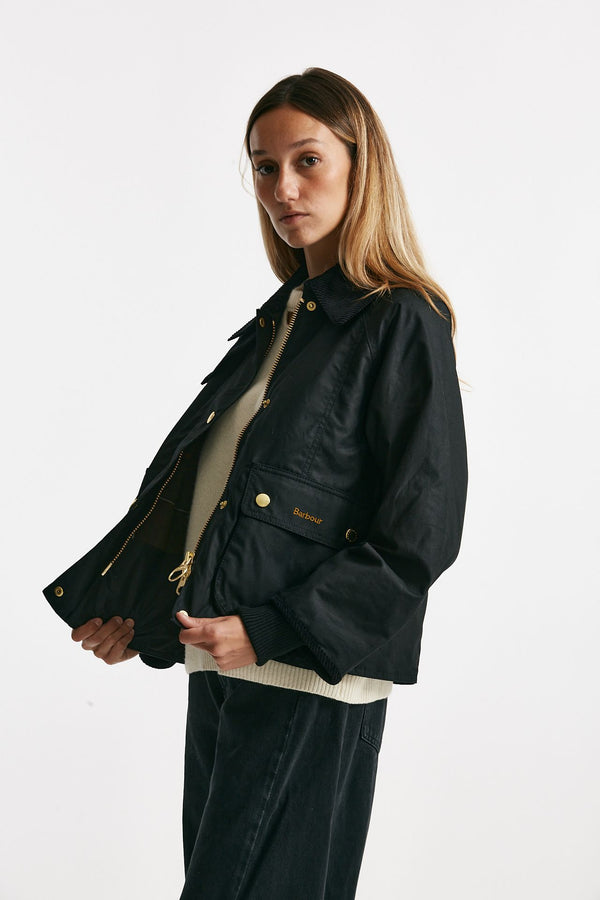giubbino cerato beadnell cropped nero donna Barbour