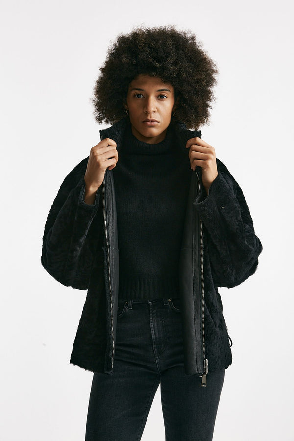 Giaccone reversibile in shearling nero donna Giorgio brato