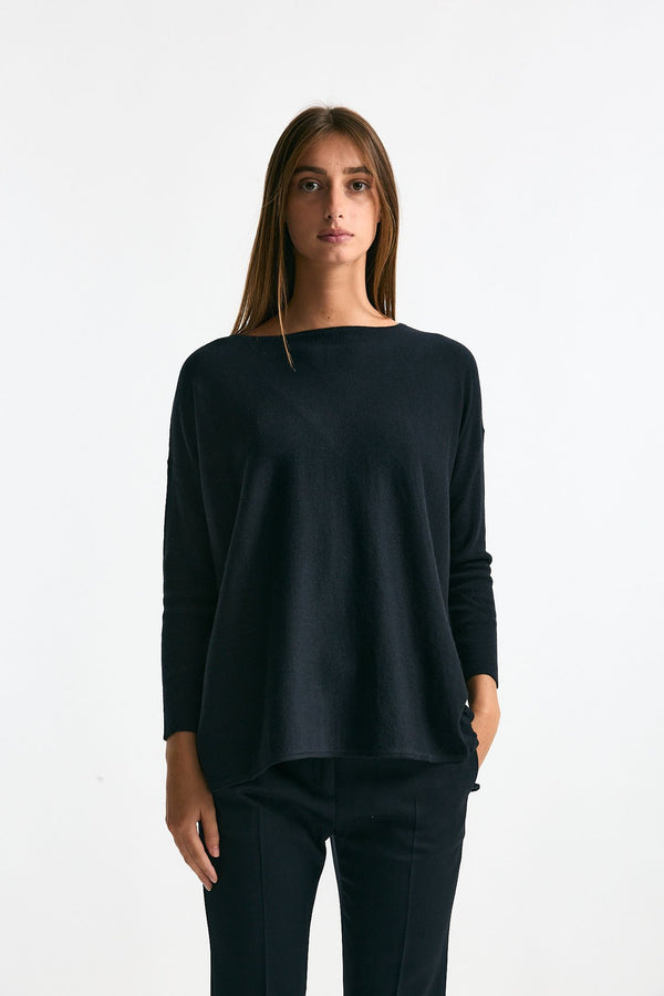 Maglia in seta e cashmere blu donna Clouds