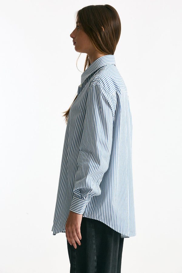Camicia over HANGAR rigata bianca e blu donna Department five