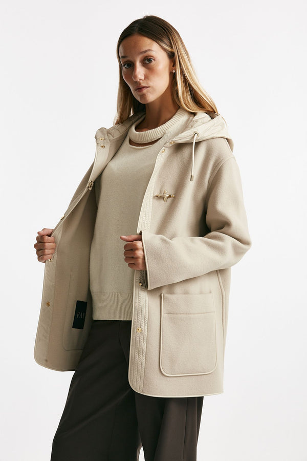 caban bimateriale in lana e cachemire beige e panna donna Fay