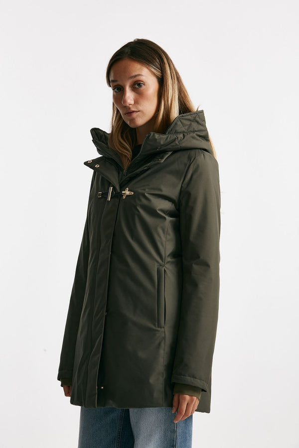giaccone toggle in gabardina tecnica verde militare donna Fay