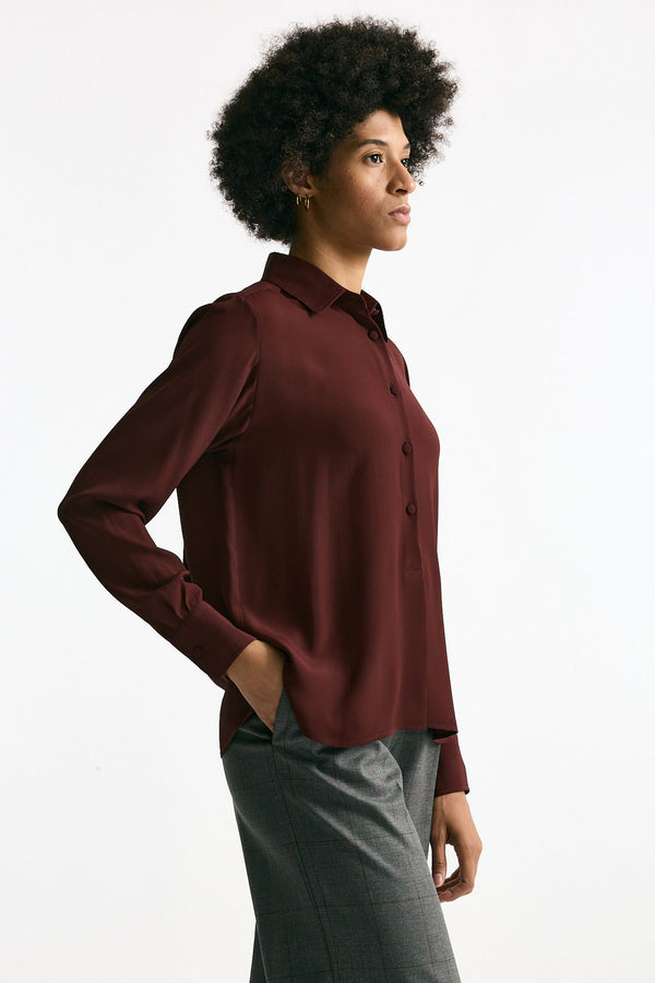 Camicia serafino misto seta bordeaux donna Grifoni