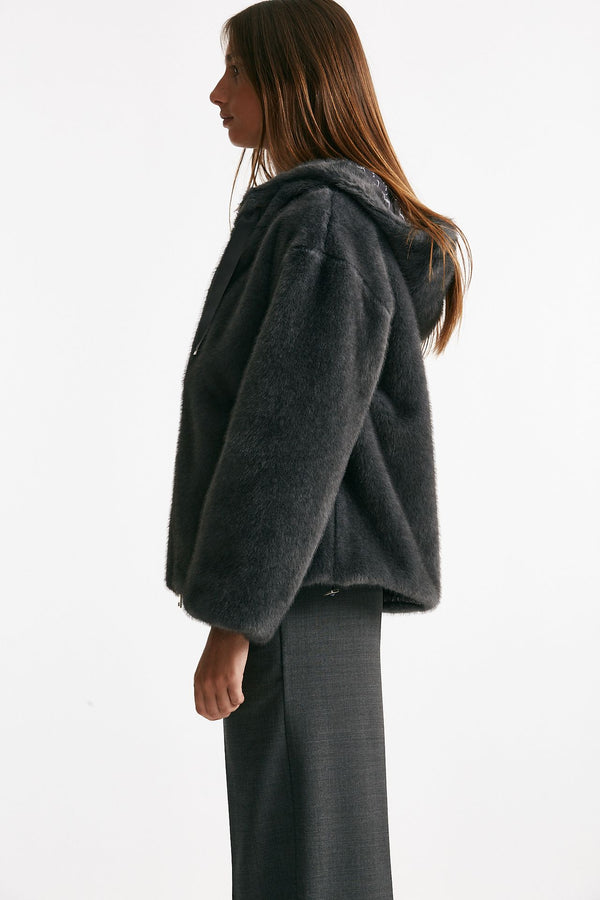 giubbino in eco-pelliccia grigio antracite donna Herno