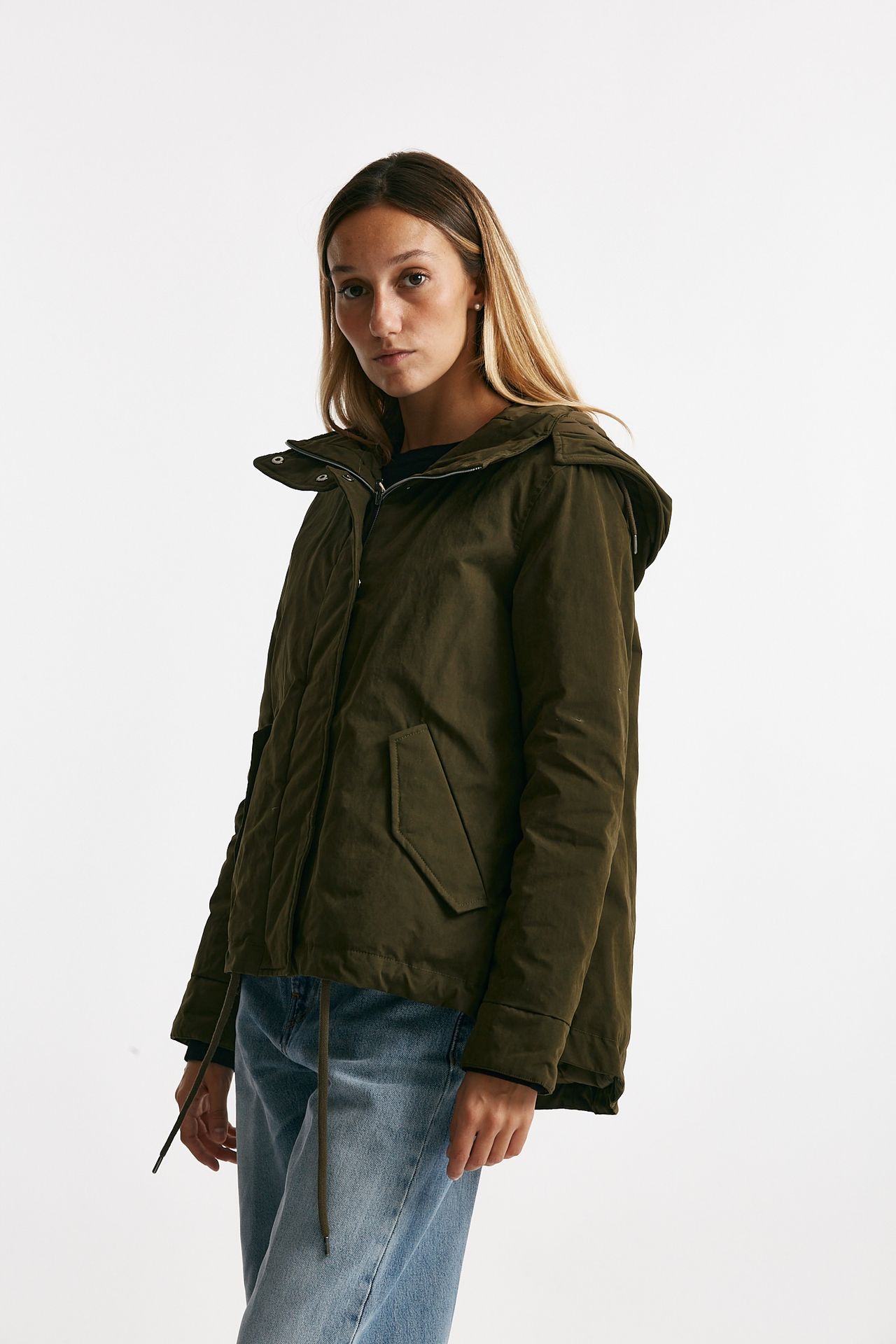 parka corto in gabardina di cotone verde militare Herno Donna