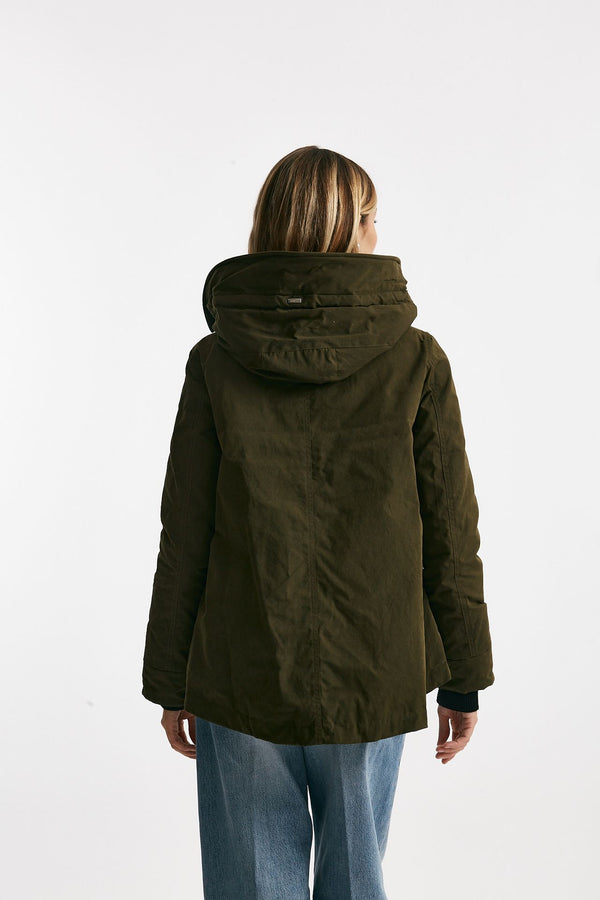 parka corto in gabardina di cotone verde militare donna Herno