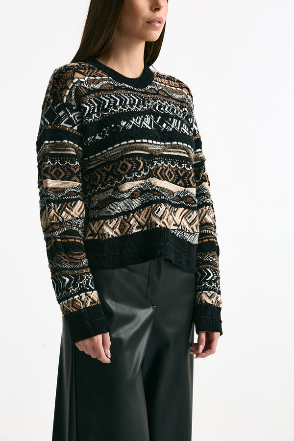 Maglia jaquard Nero e marrone donna Laneus