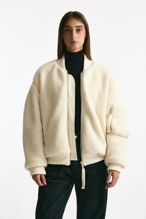 Bomber over bianco in lana bouclè donna Laneus