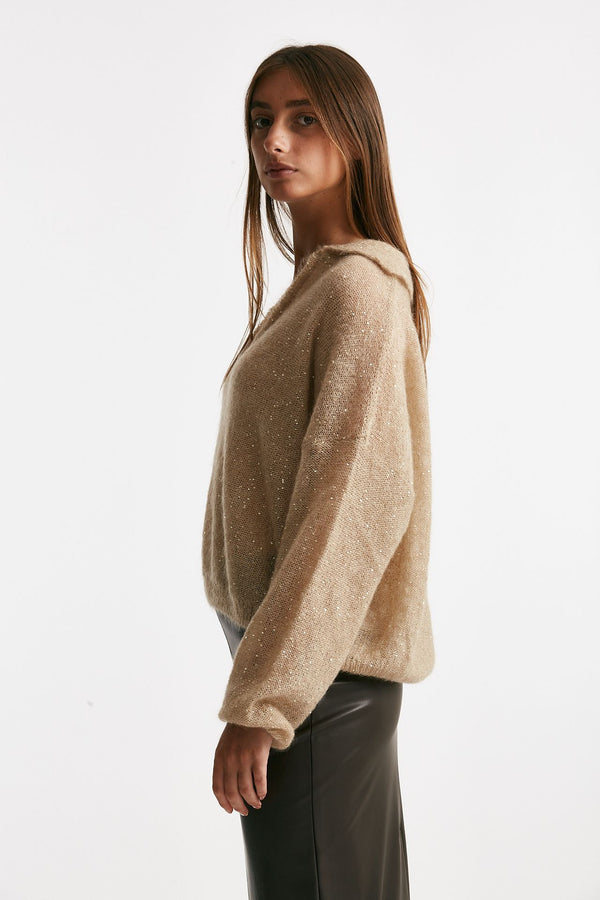 maglia micro-paillettes cammello donna Nude