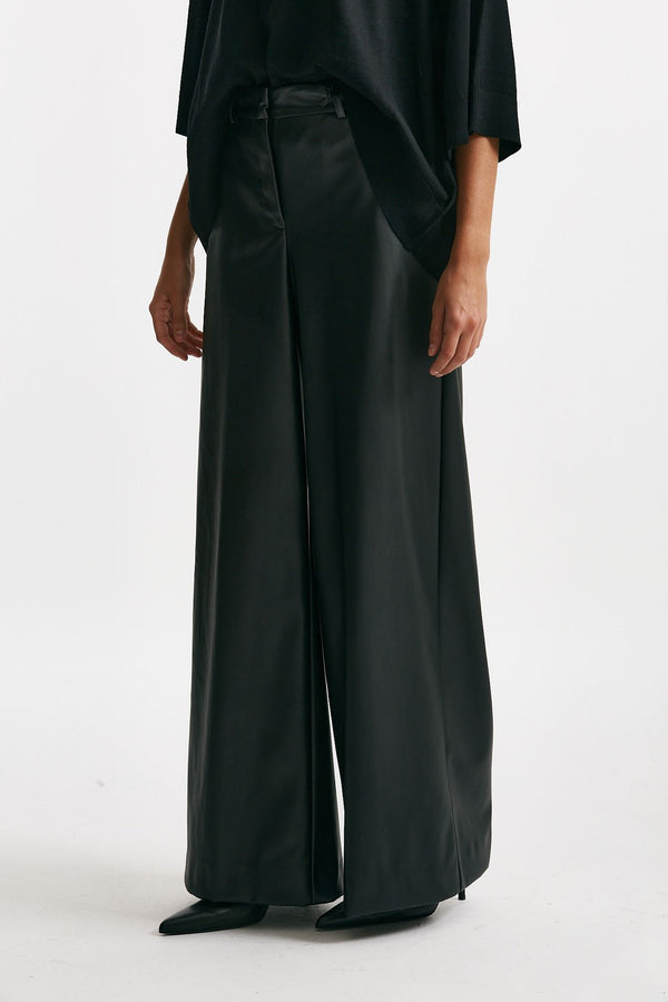 pantalone vita alta ampio eco pelle nero donna Nude