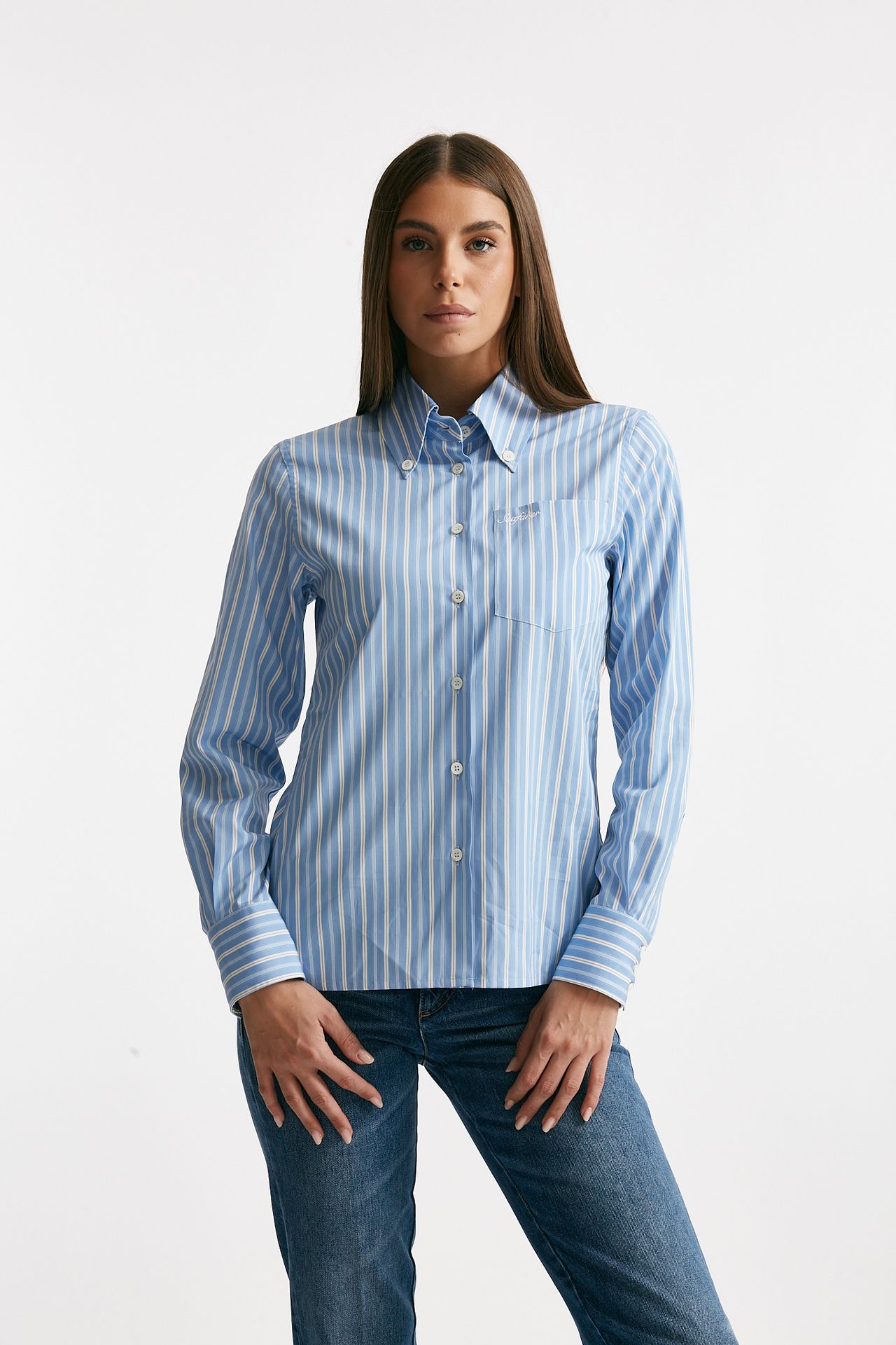 Shirt Camicia Bianca E Blu Donna Jeans Camicia Righe Bianche E Blu