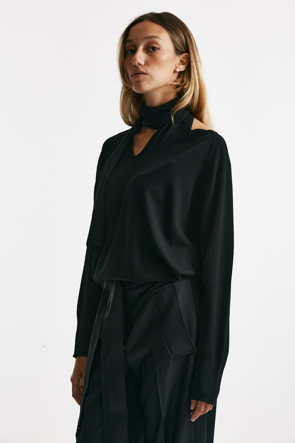 Maglia in lana rasata nero donna Zanone