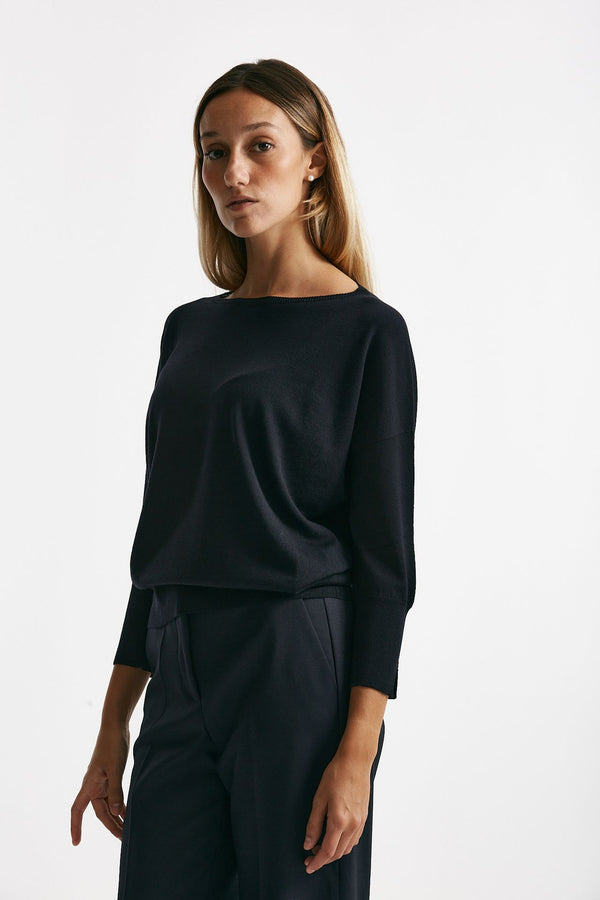 Maglia in lana rasata blu notte donna Zanone