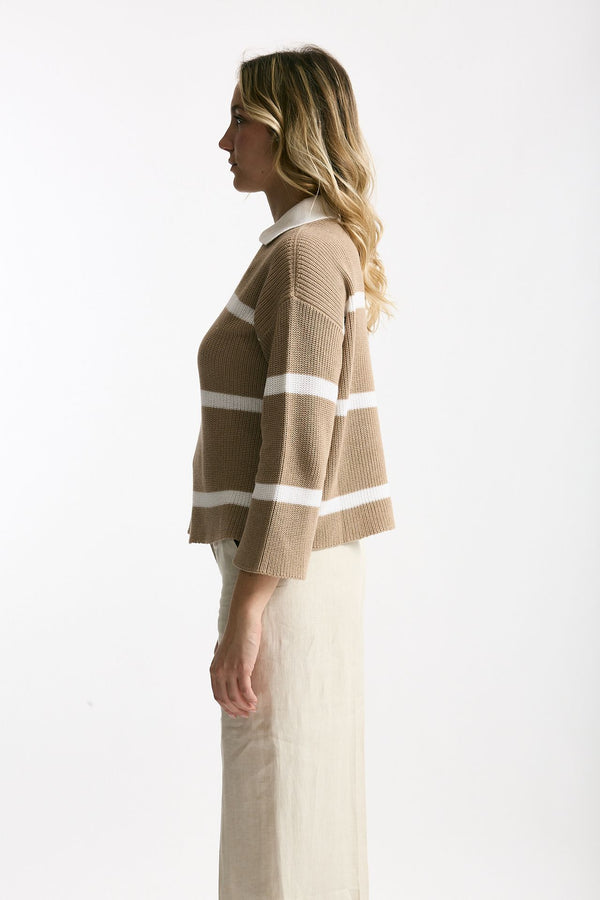 Maglia polo in cotone e cashmere rigata donna Be you