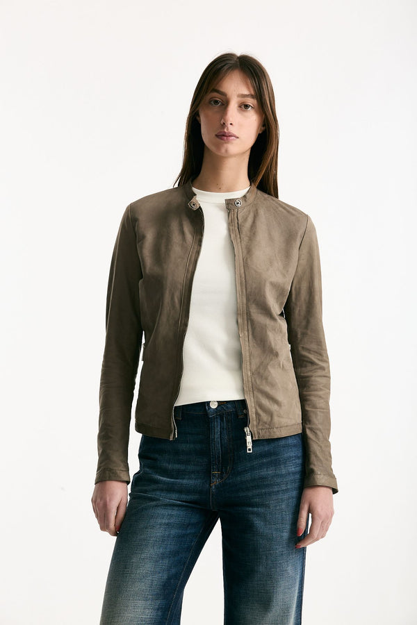 Giubbino slim in pelle tortora donna Giorgio brato