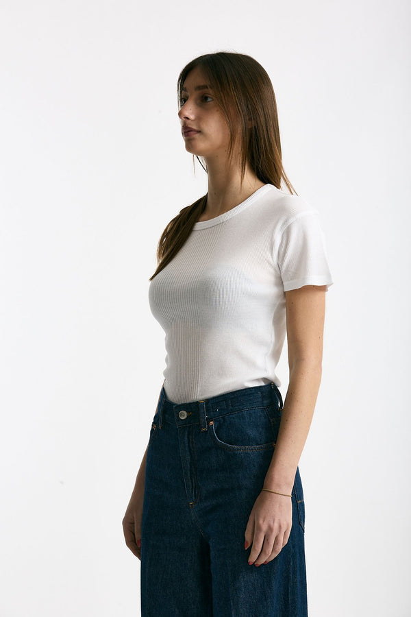 T-shirt a costine bianco donna Department five