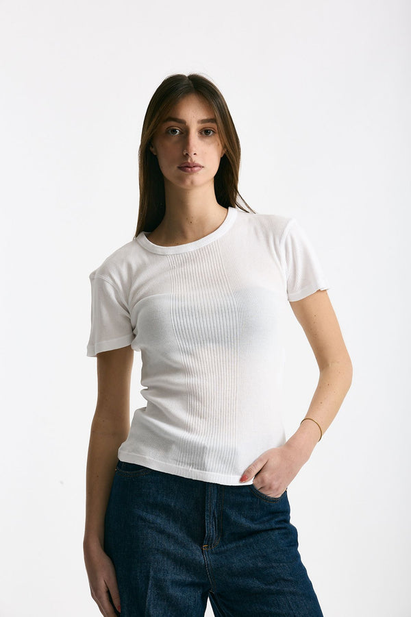 T-shirt a costine bianco donna Department five