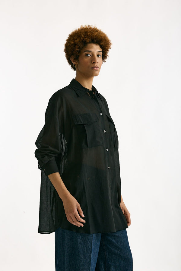 Camicia over in mussola di cotone nero donna Department five