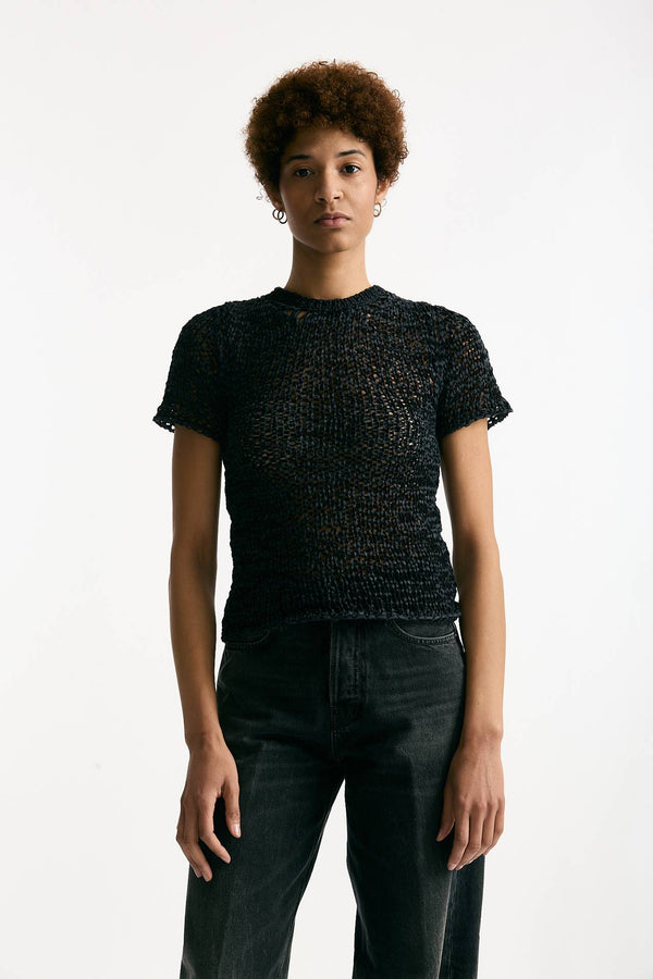 Maglia girocollo lavorata nero donna Haikure