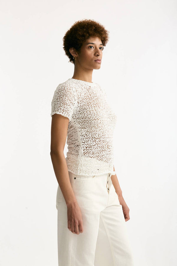 Maglia girocollo lavorata bianco donna Haikure