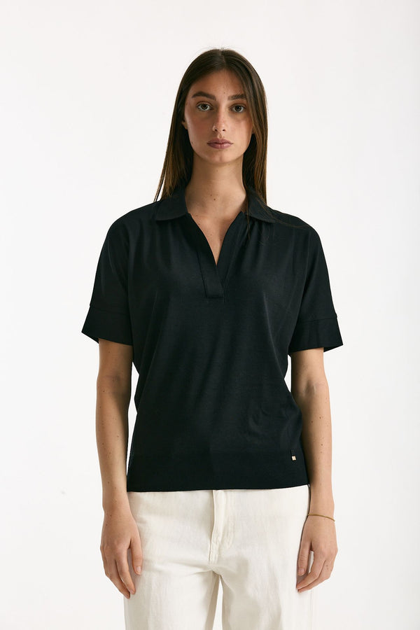 Polo in lyocell blu donna Herno