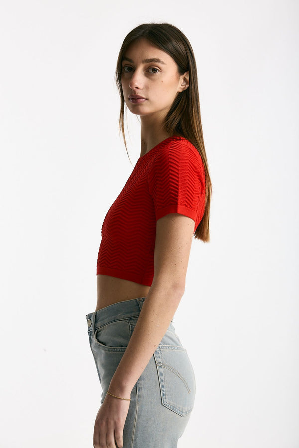 Crop top lavorato rosso donna Laneus