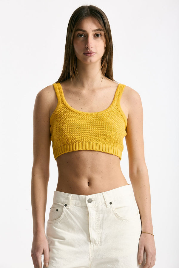 Crop top lavorato giallo donna Laneus