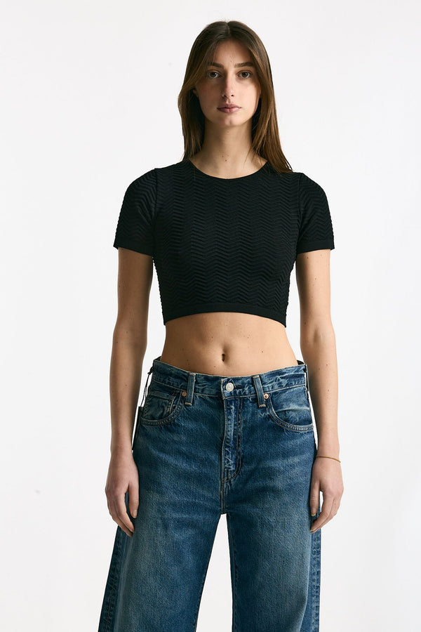 Crop top lavorato neri donna Laneus