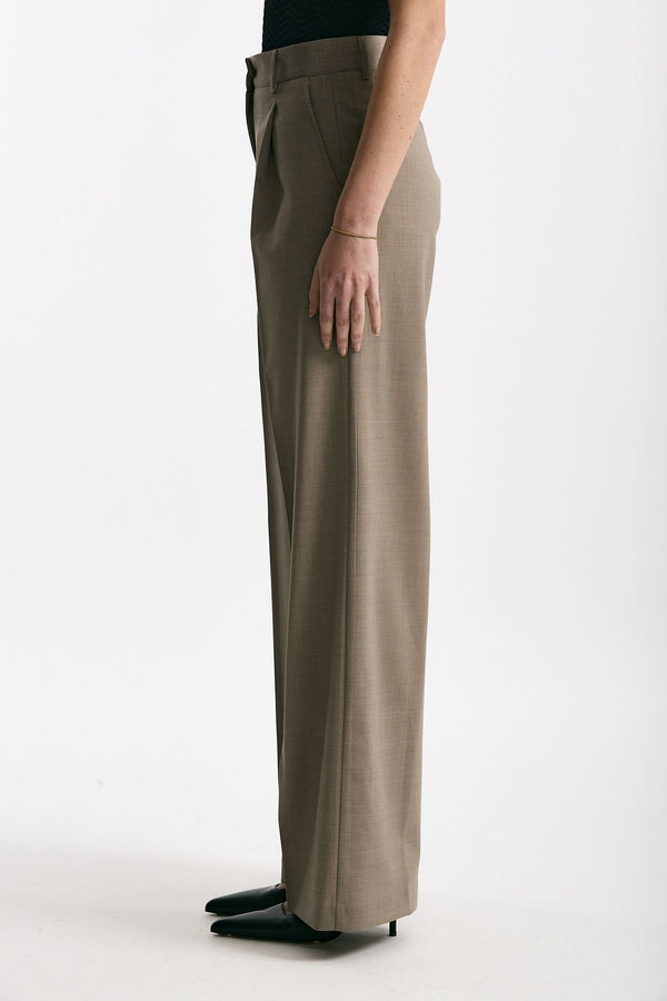 Pantalone vita alta ampio beige donna Marsēm