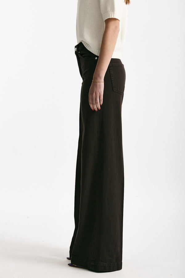 Pantalone NADIA palazzo cotone marrone donna Nine in the morning
