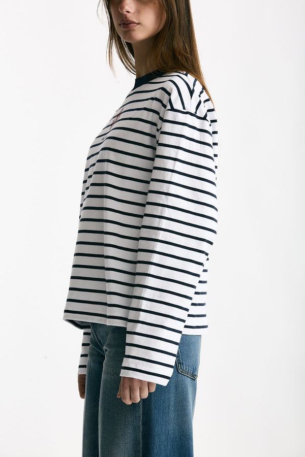 T-shirt girocollo rigata bianca e blu donna Seafarer