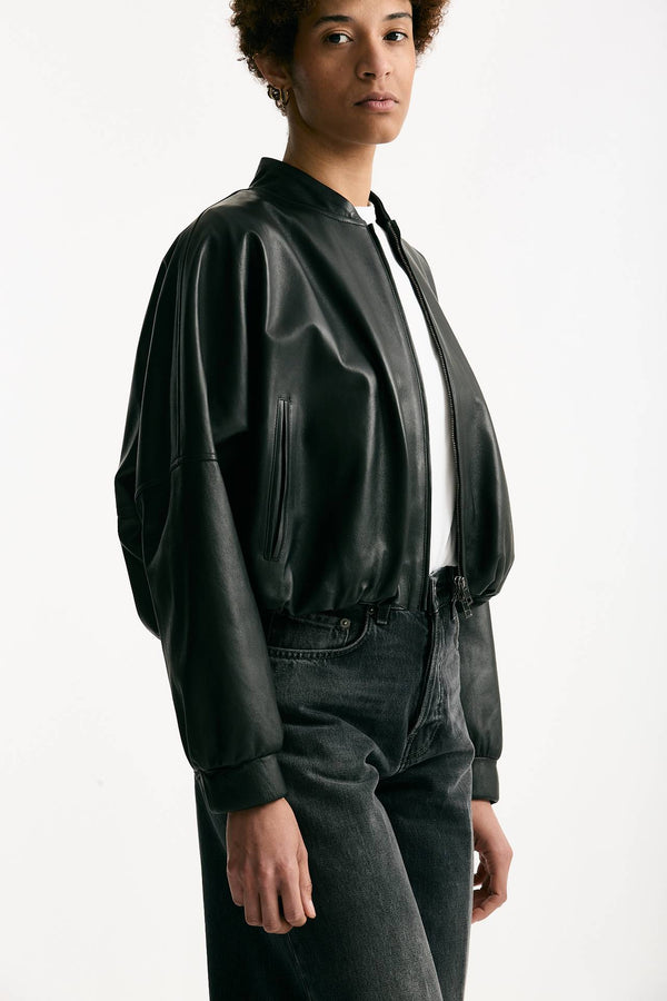 Bomber crop in pelle nero donna Myskin