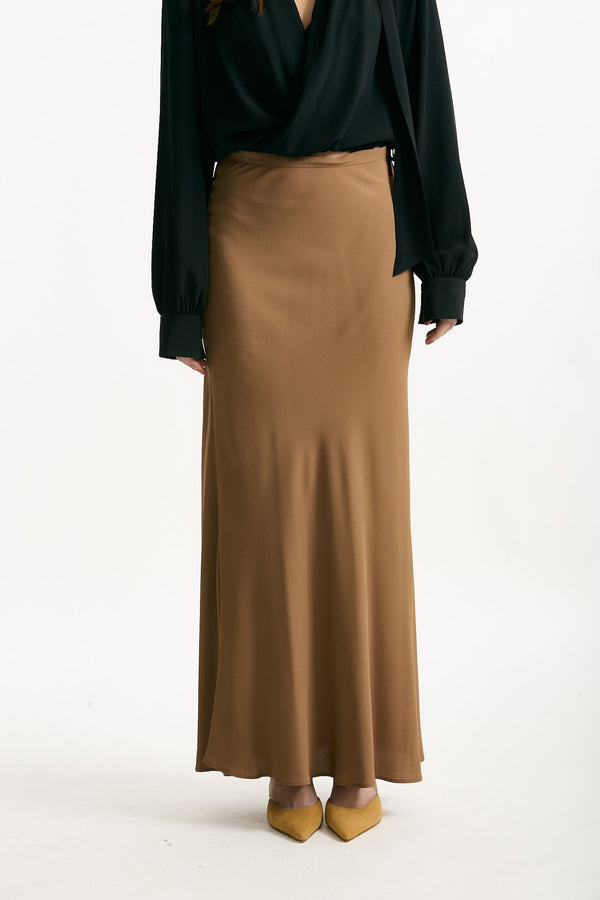Gonna vita alta in misto seta cammello donna Federica tosi