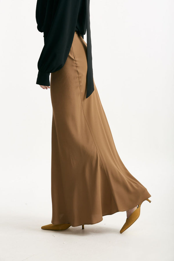 Gonna vita alta in misto seta cammello donna Federica tosi