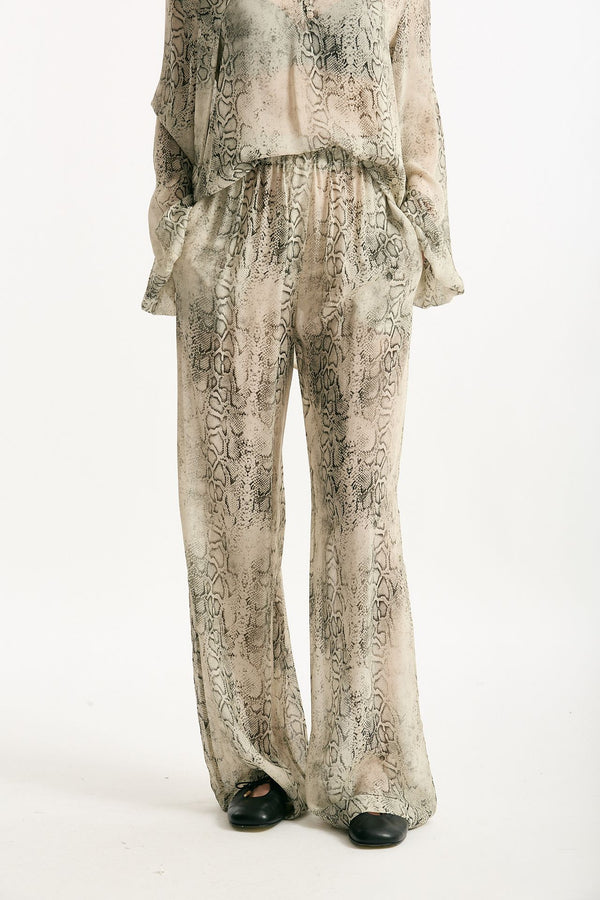 Pantalone vita alta stampato beige grigio donna Federica tosi