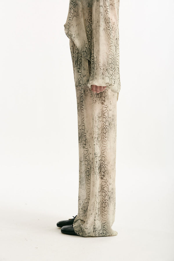 Pantalone vita alta stampato beige grigio donna Federica tosi