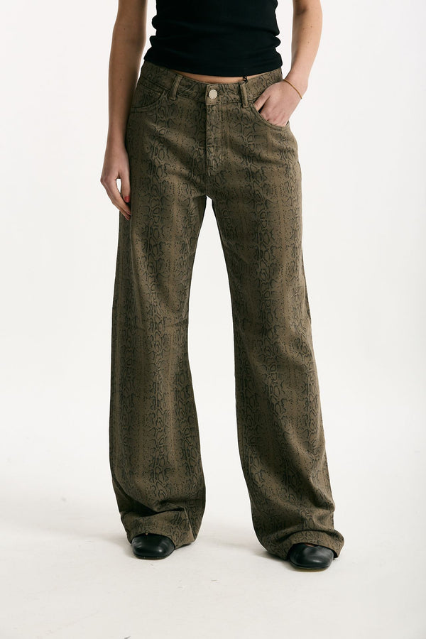 Jeans vita alta stampato verde nero donna Federica tosi