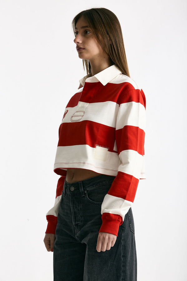 Polo crop rogata rossa e bianco donna Woc