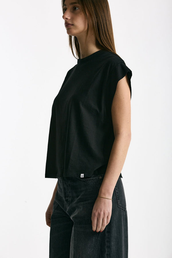 T-shirt in cotone fiammato nero donna Woc