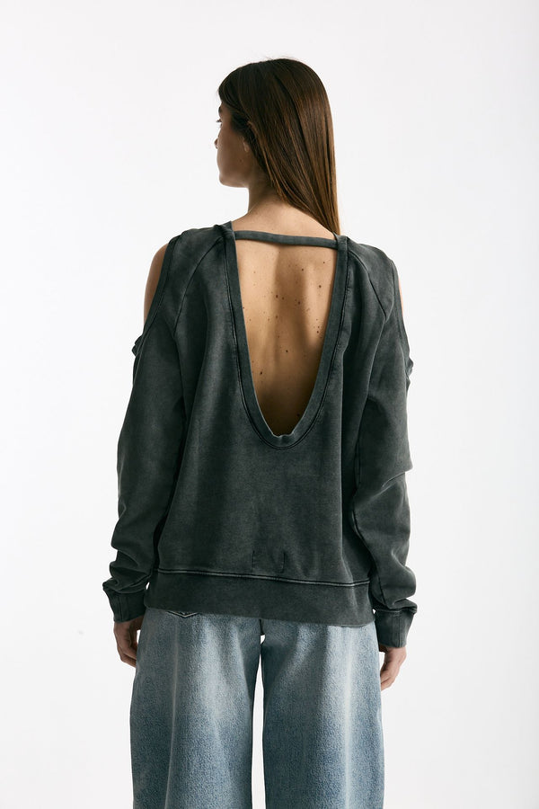 Felpa girocollo cutoff lavata donna Woc