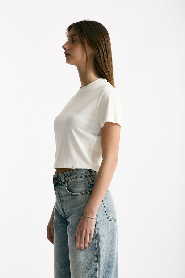 T-shirt crop jersey di modal bianco donna Woc