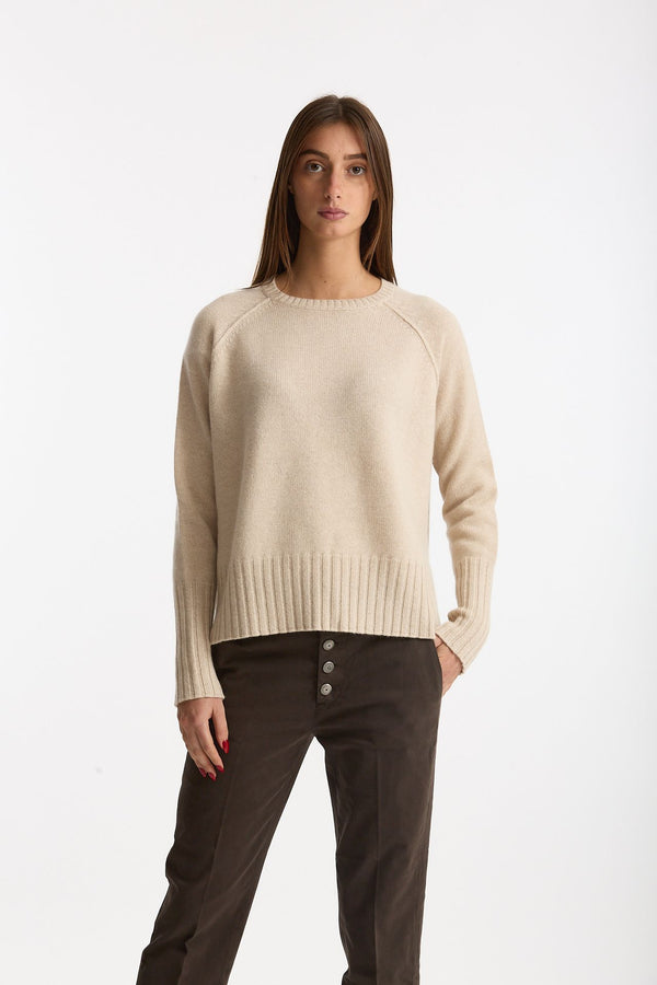 Maglia girocollo in cashmere a due fili beige donna Be you