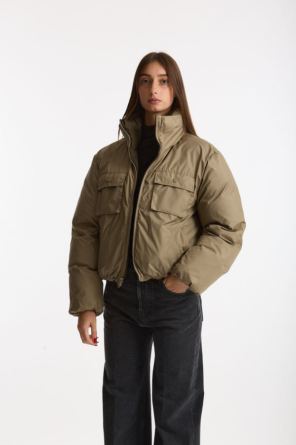 Piumino crop PINE reversibile verde militare/beige donna Grifoni
