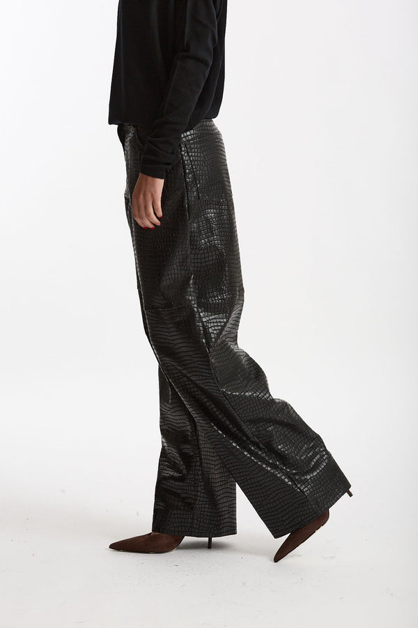 Pantalone ecopelle stampa cocco nero donna Nude