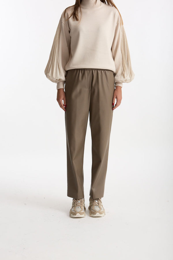 Pantalone dritto ecopelle taupe donna Nude