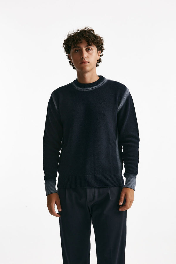 maglia girocollo in lana e polliamide blu uomo Atomo factory