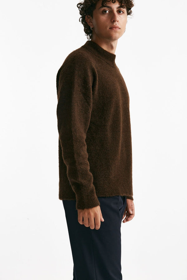 maglia girocollo in lana, polliamide e alpaca marrone uomo Atomo factory