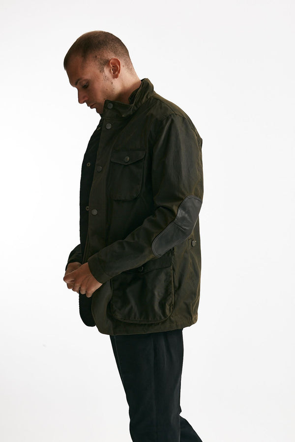 field jacket ogston wax jacket in cotone cerato olive-verde uomo Barbour
