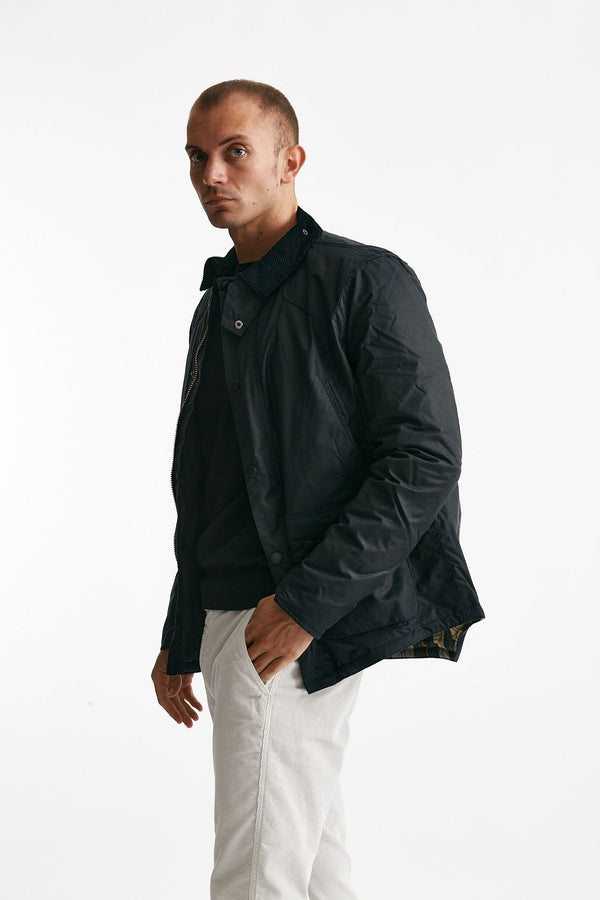 giubbino reelin wax jacket in cotone cerato navy-blu uomo Barbour